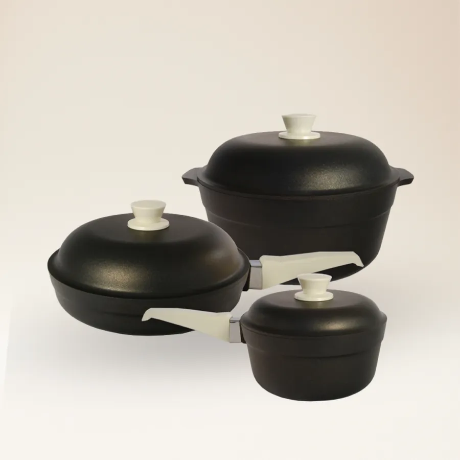 Set Ideal: Cacerola Grande, Sartén Grande y Cacerola Mediana con mango